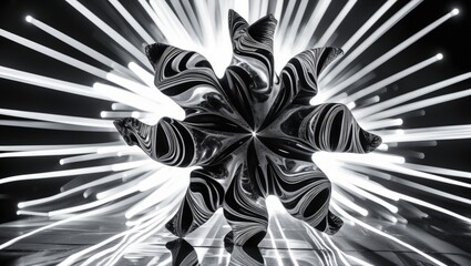 Poster - Fractal explosion star with gloss and lines, set against a light background with rays, featuring flash lights. Beautiful.