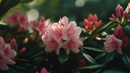 Poster - A close-up shot of a pink flower with green leaves, perfect for illustration or design