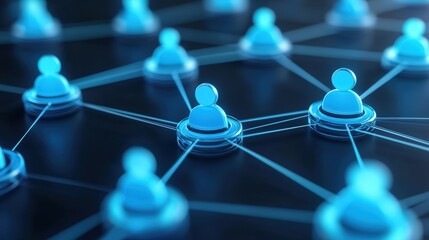 Poster - Digital network of interconnected human icons representing social connections or online communication.