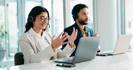 Aufkleber - Solution, laptop or woman in customer service for communication, consulting or loan advice. Virtual assistant, financial advisor or faq in call center for feedback, online inquiry and credit limit