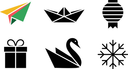Poster - Vector icons set paper plane boat lantern gift swan snowflake origami symbols graphic design elements 100 editable stock vector illustration