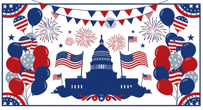 Capitol Building With Fireworks And Bunting