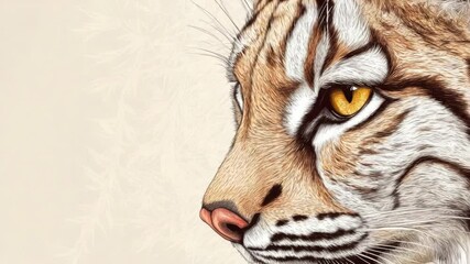 Poster - Close-up view of a tiger's face with bright yellow eyes, suitable for wildlife or nature-themed projects