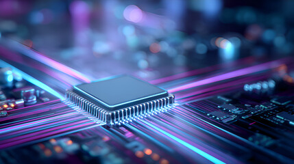 Poster - Cpu processing data on motherboard with futuristic lighting effects