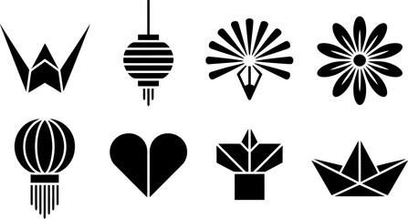 Aufkleber - Vector art icons symbols set origami lantern flower heart boat geometric design elements graphic resource editable stock vector illustration