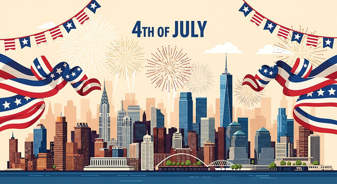 Fourth Of July Skyline Illustration