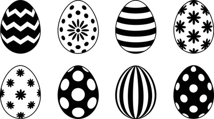 Aufkleber - Easter egg designs black and white vector illustration easter holiday spring festive decoration art drawing editable stock vector illustration