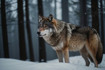 Naklejka na meble Majestic Gray Wolf Standing Alert in a Snowy Winter Forest