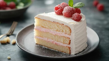 Poster - Fresh raspberries on top of a slice of cake, perfect for dessert or snack
