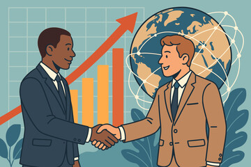 Poster - Successful business partnership concept. Diverse businessmen shaking hands. Global deal, international agreement, financial growth chart. Corporate collaboration and teamwork vector.