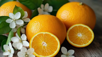 Poster - A bunch of oranges arranged neatly on top of a wooden table, perfect for still life photography or everyday use