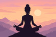 © Marie - Yoga and meditation concept. Silhouette of a woman in lotus pose meditating on a mountain at sunset. Mindfulness, relaxation, and spiritual practice for wellness and mental health.