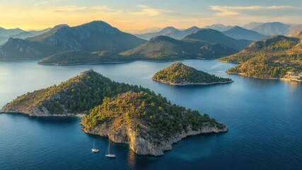 Poster - A group of small islands in the middle of a body of water, suitable for use as a background or landscape element