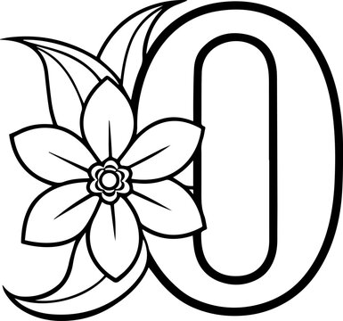 Alphabet O coloring page with the flower, O letter digital outline floral, ABC coloring page