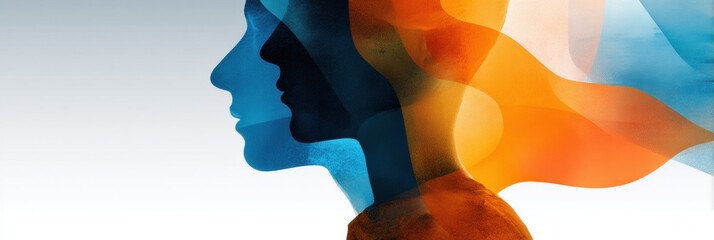 Poster - Two Silhouettes Transform Into an Abstract Shape, Creating a Seamless Blend of Colors and Forms in a Harmonious Visual Expression