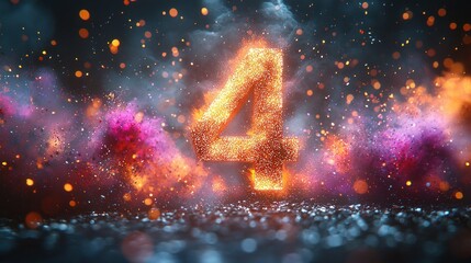 Wall Mural - Number four in fiery, sparkling display