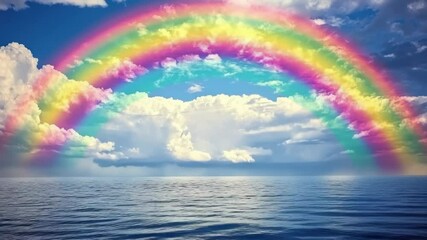 Aufkleber - A vibrant rainbow stretching across a peaceful lake on a cloudy day