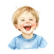 © UMPH.CREATIVE - Happy child with blonde hair, smiling joyfully in blue shirt