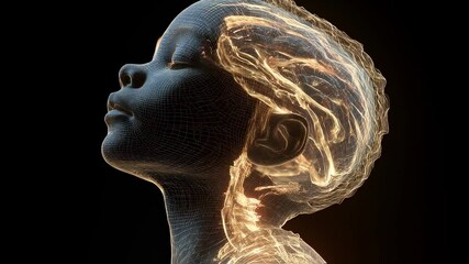 Poster - Glowing neural networks illuminating wireframe child's head, visualizing brain activity and medical science concepts related to sunstroke and dehydration impacts on cognitive health