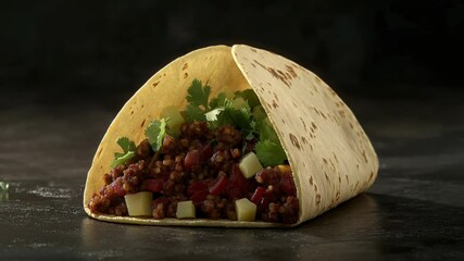 Poster - A close-up shot of a taco on a table, perfect for advertising or editorial use