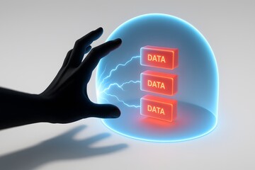 Poster - Conceptual Illustration of Data Protection with Hand and Shield