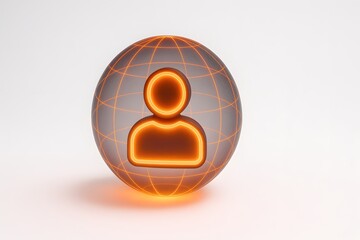 Aufkleber - Orange User Icon Over a Globe with Wireframe Design Elements