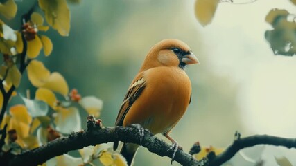 Poster - A small bird sitting on a branch of a tree, possibly singing or taking flight