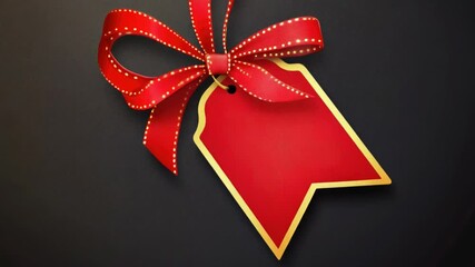Poster - A small red gift tag tied with a matching red ribbon, perfect for wrapping presents or adding a decorative touch