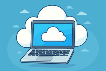 Fototapete - Cloud computing concept illustration. Laptop computer with cloud icon on screen. Metaphor for online data storage, internet network, digital backup, and technology services. Vector.