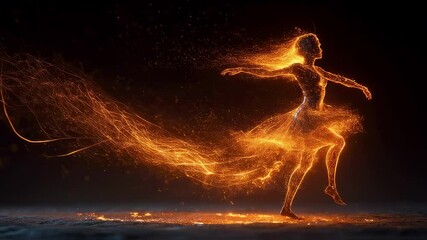 Poster - Medical science visualization of a graceful, fiery ballerina dancing, with glowing light trails emanating from her body and hair, creating a mesmerizing spectacle of movement and energy