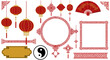 Traditional chinese decorations with lanterns, fans, and patterns vector illustration
