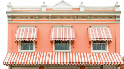 Aufkleber - A bright pink building with a colorful red and white awning, perfect for architecture or interior design