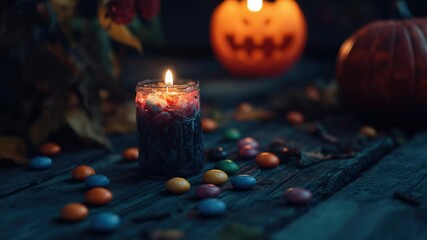 Aufkleber - A single lit candle placed on a wooden table, perfect for adding warmth and ambiance to any setting