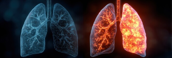 Fototapete - Comparison of Healthy Lung and Cancerous Lung Showing Visual Differences in Structure and Coloration