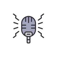 Poster - Retro Microphone Broadcasting Sound With Stylized Signal On Transparent Space