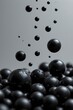 © CozyCollect - high quality, abstract arrangement of black spheres and droplets, gradually decreasing in size, floating in a neutral space.