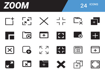 Fototapete - Zoom Icons Set: A comprehensive collection of zoom-related icons presented in a modern and minimalist style, perfect for design projects.