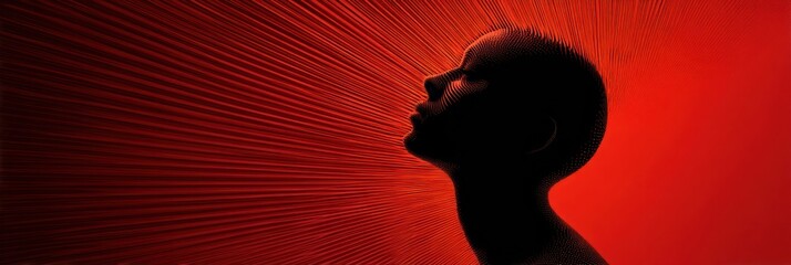 Poster - Silhouette of a Person With Tension Lines Radiating From the Head on a Vibrant Red Gradient Background