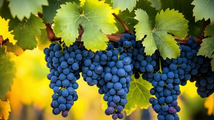 Poster - Fresh blue grapes growing on a green vine