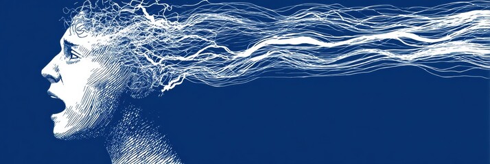 Poster - Stylized Head Representing Anxiety and Stress With Exploding Lines Emanating From the Temple Showcasing Emotional Turmoil and Mental Pressure