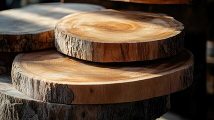 Poster - A pile of wood slices stacked on top of each other