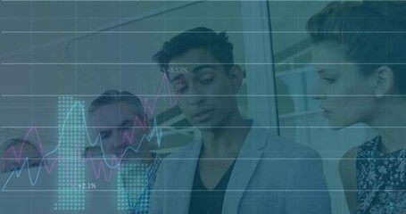 Poster - Blazer speaker referencing glass wall launching line and bar charts, percentages for business data