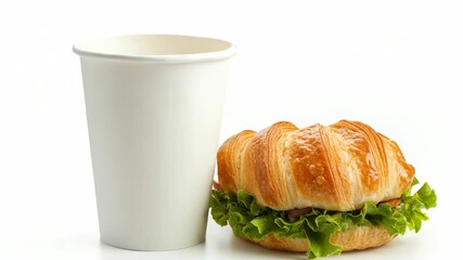 Aufkleber - A delicious breakfast setup featuring a flaky croissant sandwich paired with a warm cup of coffee