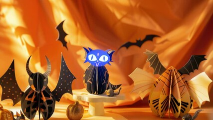 Poster - A group of paper bats sit on a table, used for decoration or creative purposes