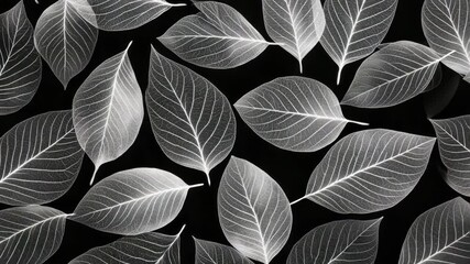 Poster - A close-up shot of a bunch of leaves in shades of gray and white