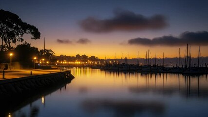 Poster - A group of boats floating on a calm lake or sea, perfect for a serene and peaceful atmosphere
