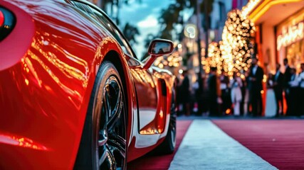Poster - A high-performance sports car parked on a luxurious red carpet, great for use in lifestyle or automotive photography