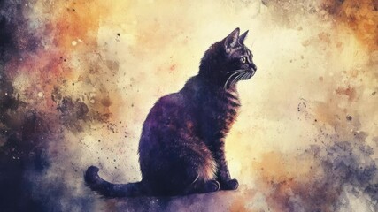Aufkleber - A domestic cat sitting comfortably on the ground