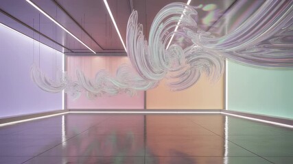 Poster - Contemporary Art Installation: A mesmerizing abstract art installation, with graceful, translucent forms, suspended in a modern, minimalist space. The scene evokes a sense of wonder and contemplation.