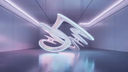 Poster - Futuristic Art Installation: An abstract, ethereal sculpture takes center stage in a minimalist, modern interior, evoking a sense of technological advancement and artistic innovation.